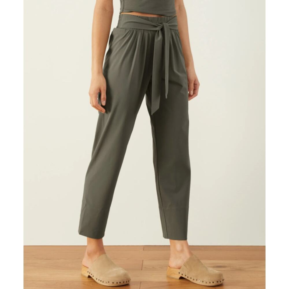 ADAY Easy Days Tie Waist Straight Leg Cropped Pants Forest Moss Green Size Small